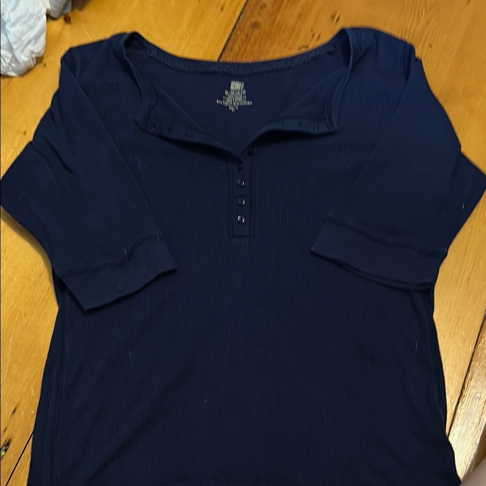 Coldwater Creek Blue Fitted Buttoned Polo Blouse